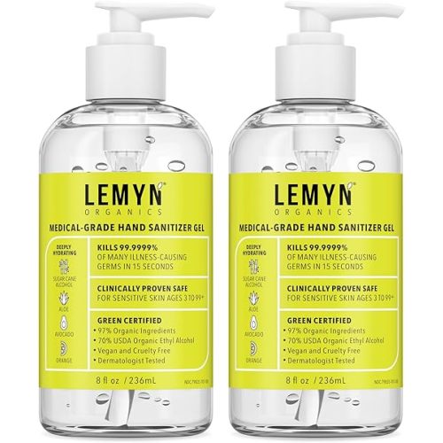 Medical‑Grade Hand Sanitizer Gel – 97 % Organic | 70 % USP Ethyl Alcohol | Moisturizing Aloe + Hyaluronic Acid | Freshly Made in USA | 8oz Bottle with Pump (PACK OF 2)