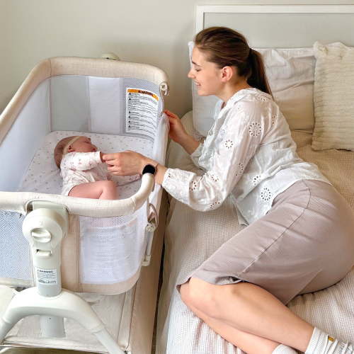 HARPPA 3 in 1 Baby Bedside Bassinet Sleeper, Baby Bassinet with Rocking and 5 Heights Adjustable, Beige