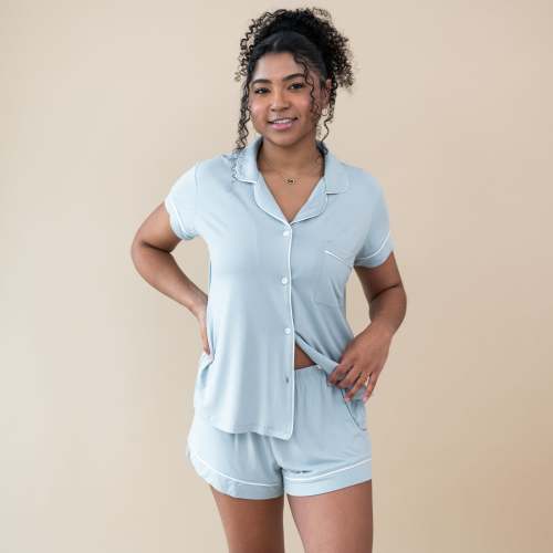 Women’s Short Sleeve Bamboo Pajama Set in Fog | Kyte Baby