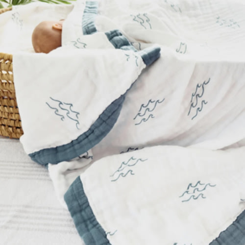 Simple Wave Bamboo Blanket - Ocean Nursery Decor | 6 Layers – Coca + B.