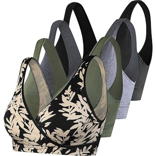 SUIEK 4 Pack Nursing Sleep Bra Maternity Bralette Cotton Breastfeeding Bras