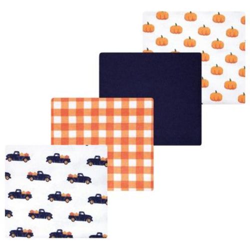 Luvable Friends Hudson Baby Cotton Poly Flannel Receiving Blankets 4pk, Harvest Orange Pumpkin