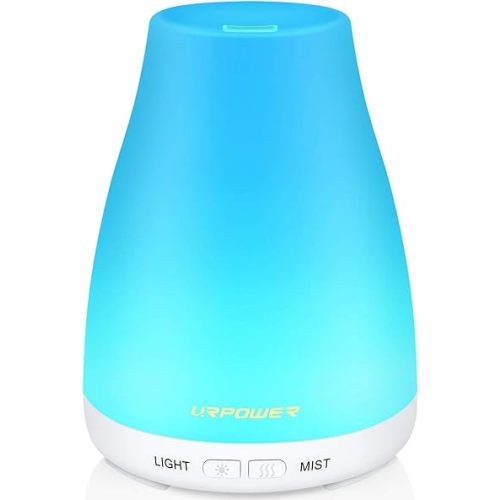 URPOWER 2nd Version Essential Oil Diffuser with Adjustable Mist Mode Waterless Auto Shut-Off and 7 Color LED Lights for Home Office, One Size (Pack of 1), White