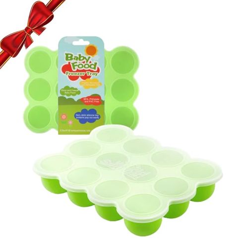 Samuelworld Baby Food Storage Container, 12 Portions x 2.5oz - BPA Free Silicone Freezer Tray with Clip-On Lid for Breast Milk Storage, Homemade Baby Food, Vegetable & Fruit Purees - Blue