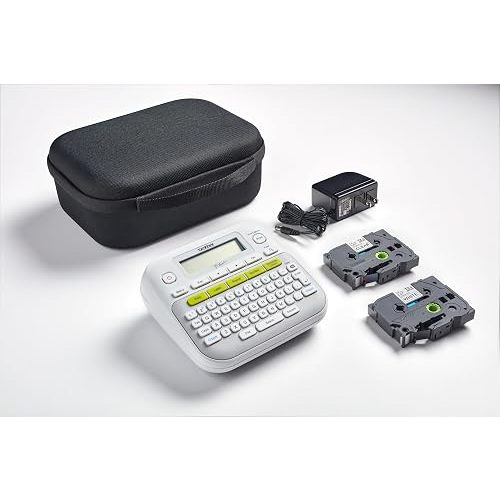 Brother PT-D210SV Monochrome Label Maker Bonus Bundle Comes with a Protective Carrying case, an Adapter, and Two Sample Genuine TZe Label Tapes for Added Value.