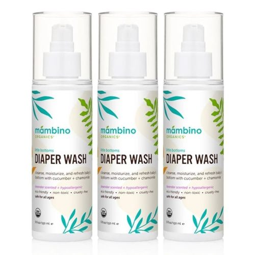 Mambino Organics Diaper Area Wash, Gentle No-Rinse Diaper Rash Spray for Sensitive Skin, Baby Cleansing Water with Organic Chamomile, Vegan, Safe for Newborns, 3 Pack, 5 fl oz