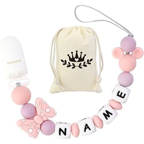 Personalized Baby Pacifier Clips With Name Personalized Stroller Clip Teddy Bear Baby Gifts (Pink)