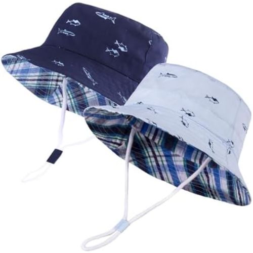 LANGZHEN Sun Protection Hat for Kids Toddler Boys Girls Wide Brim Summer Outdoor hat Cotton Baby Bucket Hat with Chin Strap