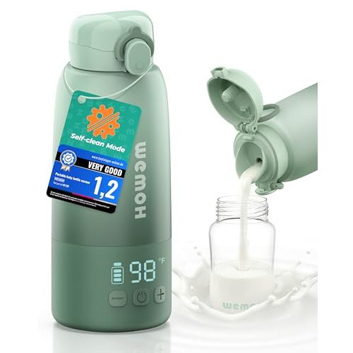 Upgraded Portable Milk Warmer with Self-Clean Function, 110W Fast Heating for Breast Milk & Formula, 16oz Large Capacity Travel Bottle Warmer, USB-C Fast Charge, Ideal for Hiking, Flights & Car Use