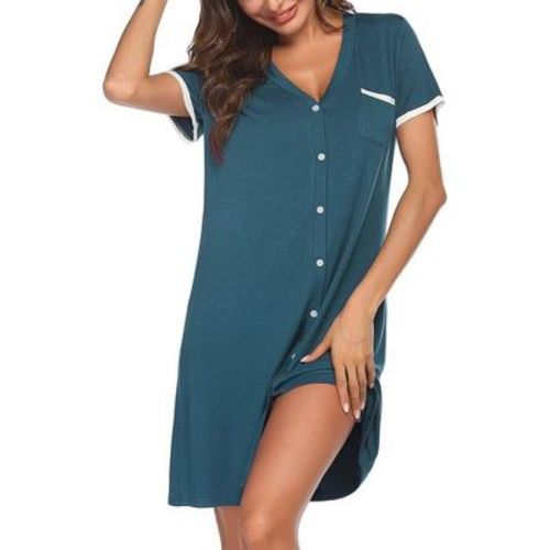 Ekouaer Nightgowns for Women Button Down Pajamas Tops Short Sleeve Sleepwear V-Neck Sleepwear
