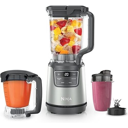 Ninja BlendPro Kitchen System | 72 oz* Full-Size Blender, 5-Cup Food Processor & 18 oz To-Go Cup | Total Crushing Tech, Presets for Smoothies, Ice Crush, Purees & Extracts | 1200 Watt | Beige | BO402