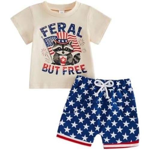 Sejardin Baby Boy 4th of July Outfit Infant Summer Clothes Letter Graphic Print Short Sleeve T Shirt Tops and Shorts Set