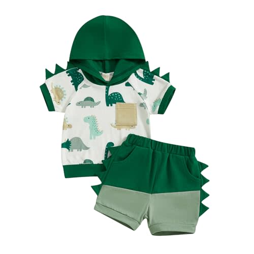 Toddler Baby Boy Hooded Dinosaur Summer Outfit Funny T-Shirt Shorts Set Infant Dinosaur Clothes 6 12 18 Months 2T