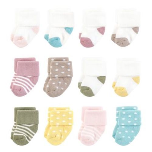 0-6 Months, Hudson Baby Infant Girl Cotton Rich Newborn and Terry Socks, Girl Confetti Colors
