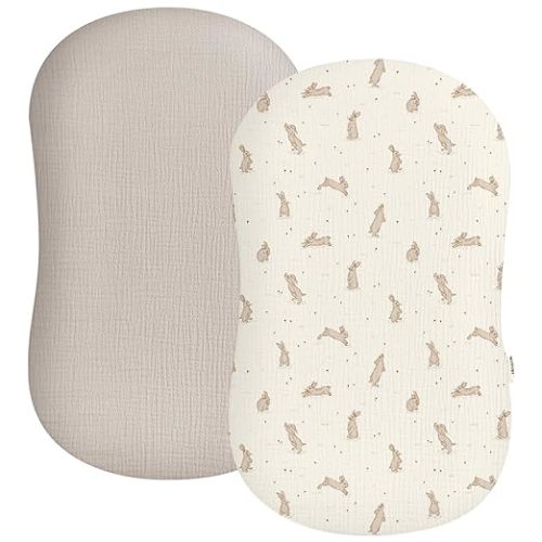 Muslin Baby Lounger Cover 2 Pack, Soft Breathable Newborn Lounger Pillow Cover for Boys Girls Infant (Hopping Bunnies)