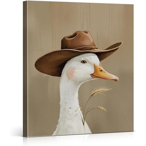 Silly Cowboy Goose Canvas Wall Art Brown Western Goose Poster Print Wall Decor Southwestern Painting for Boys Room Nursery Cowboy Room Western Room Decoration, 8x10 Inch