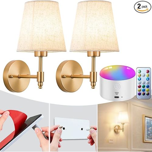 Peel and Stick Wall Sconces, No Drilling Stick On Wall Sconce, Wireless Battery Operated Wall Lights, Adhesive Wall Lamp with 10000mAh Battery Bulb for Bedroom Living Room Decor