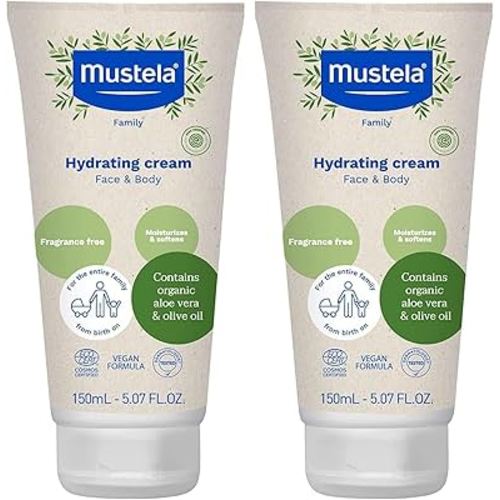Mustela Certified Organic Hydrating Cream - Natural Body Lotion w/Olive Oil, Aloe Vera & Sunflower Oil - For Baby, Kid & Adult - Fragrance Free, EWG Verified & Vegan - 5.07 oz. - Packaging may vary