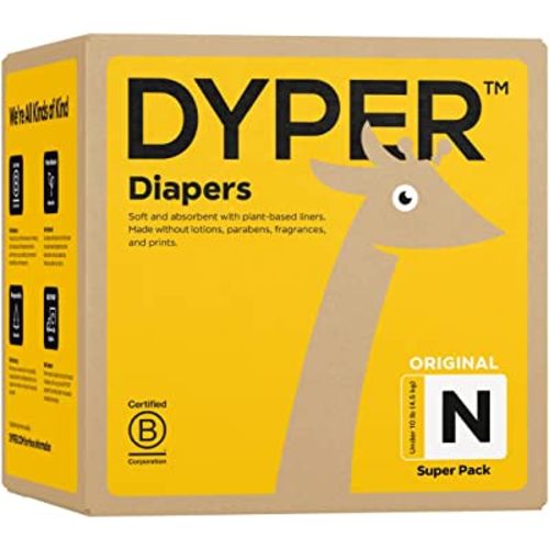 DYPER Viscose from Bamboo Baby Diapers Size Newborn | Honest Ingredients | Cloth Alternative | Day & Overnight | Made with Plant-Based* Materials | Hypoallergenic for Sensitive Newborn Skin, Unscented