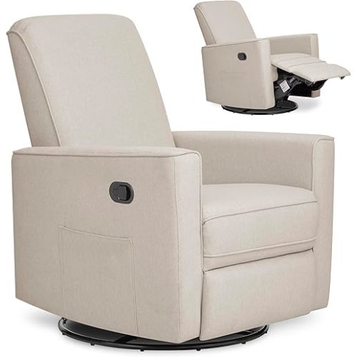 Evolur Raleigh Upholstered Manual Glider Recliner– Rocking & 360° Swivel with Smooth Glide – Greenguard Gold & FSC Certified – Modern Nursery and Living Room Chair in Light Sand