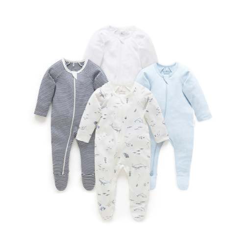 4 Pack Baby Growsuits – Vanilla Nautical | Purebaby - Purebaby