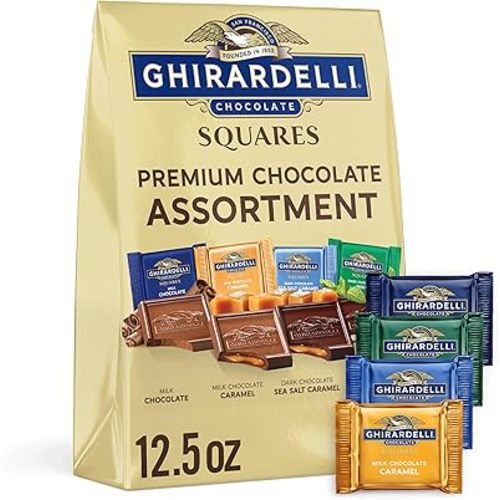 GHIRARDELLI Premium Chocolate Assortment SQUARES, 12.5 oz Bag Variety Pack of Milk, Dark, Mint, and Caramel Chocolates