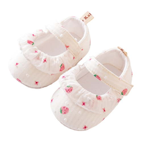 Ticikt Baby Sneakers Toddler Shoes with Strawberry Prints Soft Sole Non Socks for Spring Summer Indoor Wear,Color:White,6-12 Months