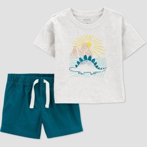 Carter's Just One You® Baby Dino Top & Bottom Set - Gray/Green, Size: 3M