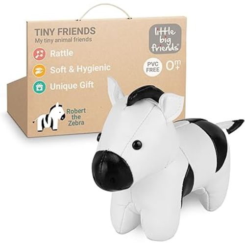 Little Big Friends Tiny Friends | Soft Baby Rattle Toy | Special Stuffed Animal | Easy to Clean | Ideal for Strollers, Car Seats, Diaper Bags | Robert The Zebra