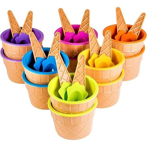 Green Direct Plastic Ice Cream Cups with Spoons - Sundae Dessert Bowls for Frozen Yogurt - Pack of 12