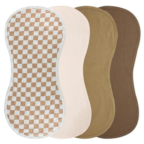 4-Pack Muslin Changing Pad Liners, Extra Thick & Ultra Soft for Warm Comfort, Waterproof Diaper Mat for Keekaroo Peanut & All Standard Baby Changers, 2-Sided Reusable (Brown)