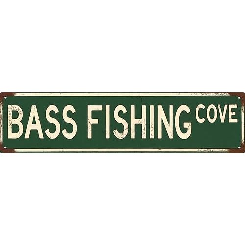 Bass Fishing Metal Sign 4x16 Inch Wall Decor for Home Bar for Man Cave & More Durable Metal Art for Sports Enthusiasts