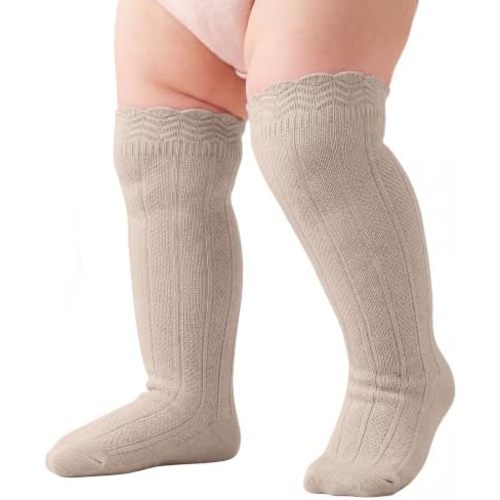 Baby Toddler Ruffled Knee High Socks for Girls & Boys, Long Tube, 0-3 T