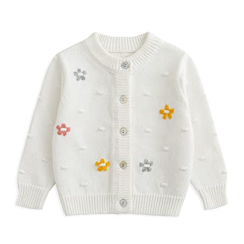 Simplee kids Baby Girl Thin Sweater Solid White Pink Cardigans for Toddler 0-3Years