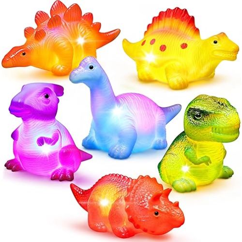 6 Packs Light-Up Floating Dinosaur Bath Toys Set, for Baby Toddler Nephew in Birthday Christmas Easter , Great Water Bathtub Shower Pool Bath Toy for Children Preschool