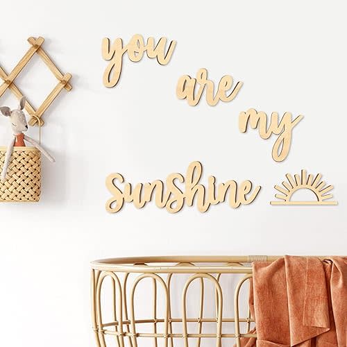 Xylolfsty You Are My Sunshine Wall Decor Boho Nursery Wall Art 5 Pieces Neutral Wooden Decoration for Boys and Girls Bedrooms Hang On Wall Sign for Playroom (Words Style)