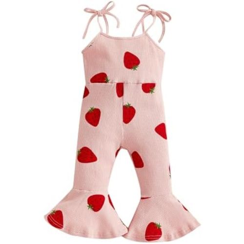 Toddler Baby Girl Strawberry Flare Jumpsuit Cherry Romper Summer Outfit Kid Girls Spaghetti Straps One-Piece