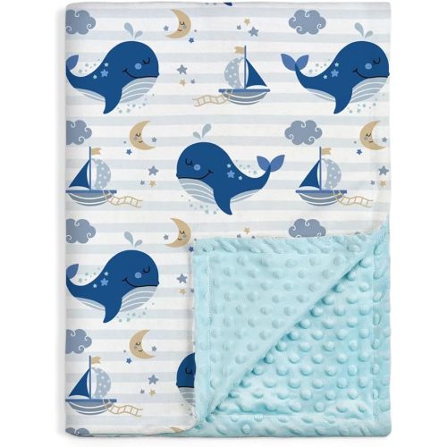 Whale Kid Blanket for Boys or Girl 30x40 - Soft Kids Throw Minky Blankets with Dotted Backing - Nursery Crib Blanket