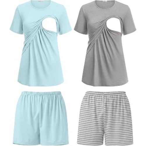 Ekouaer 2 Pack Nursing Pajamas Set Postpartum Outfits for Women