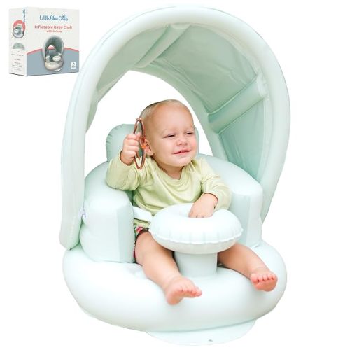 Inflatable Baby Seat for 3-36 Months w/Built-in Pump & Detachable Canopy, Sit Me Up Floor Seat for Baby w/Safety Straps, Inflatable Infant Chair, Indoor/Outdoor Blow Up Chair is Ideal Winter Gift
