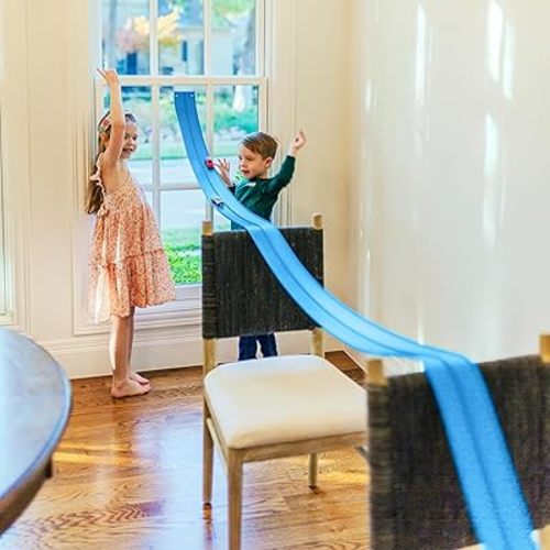 Valchemist FlexTrack 5000 Flexible Race Car Track for Kids Toy with Suction Cups Compatible with Hot Wheels and Diecast 1/64th Cars and More 15 Feet Long Rolls Up Portable Racetrack (Daytona Blue)