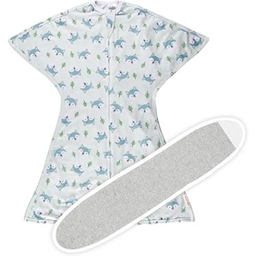 SleepingBaby Zipadee-Zip Transition Swaddle (Happy Wolf, X-Small for 3-6 Months) and Snuggle Strap (Grey, One Size) - Wearable Baby Blanket and Accessory for Easy Diaper Changes - Polyester, Spandex