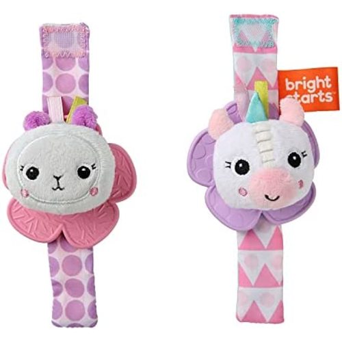 Bright Starts Rattle & Teethe Wrist Pals Toy, Unicorn & Llama, Newborn+, 2 Count