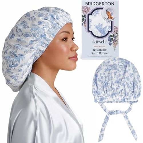 Kitsch x Bridgerton Satin Bonnet for Sleeping - Garden Toile