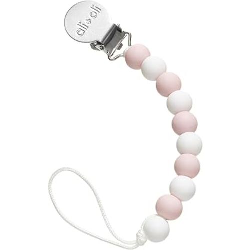 Ali+Oli Silicone Pacifier Clip for Baby (Thin Pink) 100% Food-Grade BPA Free Newborn Pacifier Holder Infant Binky Clip for Baby for Baby Boy or Girl