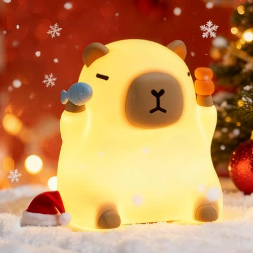 NesveCit Capybara Night Light for Kids, Capybara Squishy Lamp, 3 Level Dimmable Nursery Nightlight with Timer, Rechargeable Cute Animal Night Light for Baby, Bedroom Decor, Holiday Gift for Girls Boys