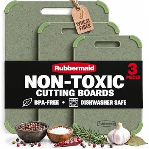 Rubbermaid 3pc Reversible Wheat Fiber Cutting Board Set | BPA Free Non Toxic Cutting Boards for Kitchen – Dishwasher Safe, Non-Slip Corners & Lightweight | For Meat, Veggies & Fruits