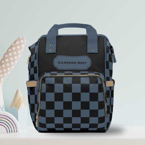 Personalized Baby Name Diaper Bag Backpack Checkerboard Multi-Purpose Custom Newborn Boy Hospital Baby Shower Gift Vacation Travel Tote