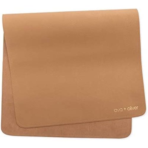 Ava + Oliver Vegan Leather Baby Changing Mat - Multipurpose Portable Wipeable Waterproof Diaper Pad - Compact for Travel (16 x 30 in) (Tan)