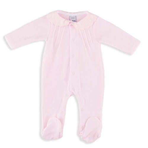 Georgina Pink Knit Babygrow with Stripe Scallop Collar